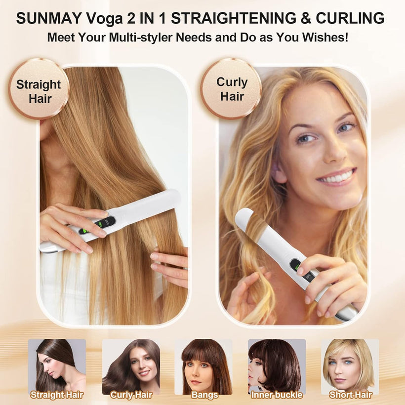 SUNMAY Voga 2 in 1 Cordless Hair Straightener and Curler for Travellin ...